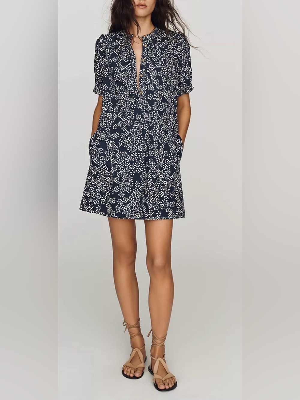 Anthropologie Aly Puff-Sleeve Mini Dress by Pilcro